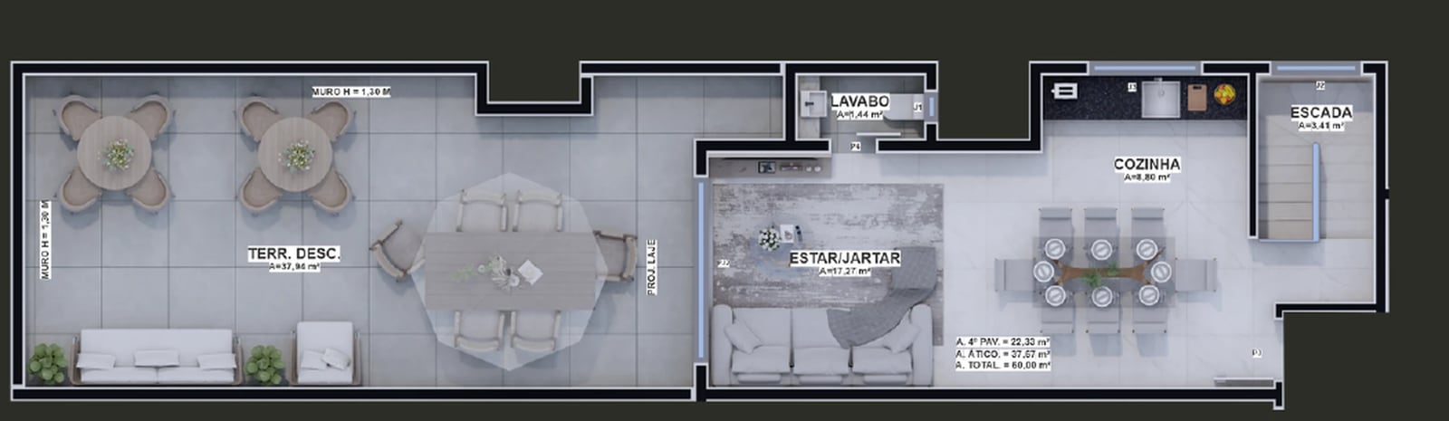 Planta 06 - 1 dorm 60m² - cobertura duplex - superior