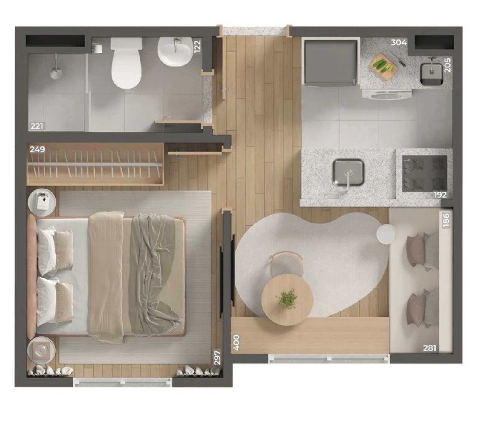 Planta 01 - 1 dorm 24,32m²