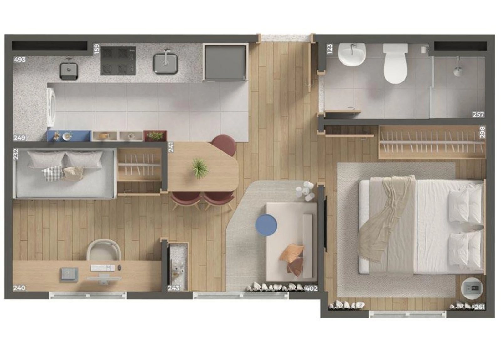 Planta 02 - 1 dorm 33,61m²