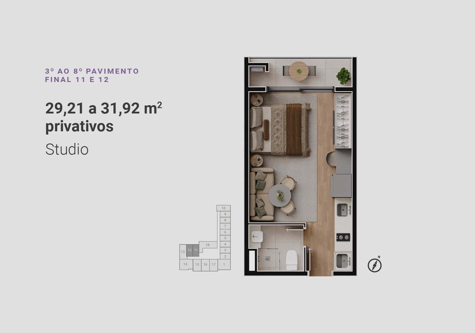 Planta 02 - 1 dorm 31,92m² - studio