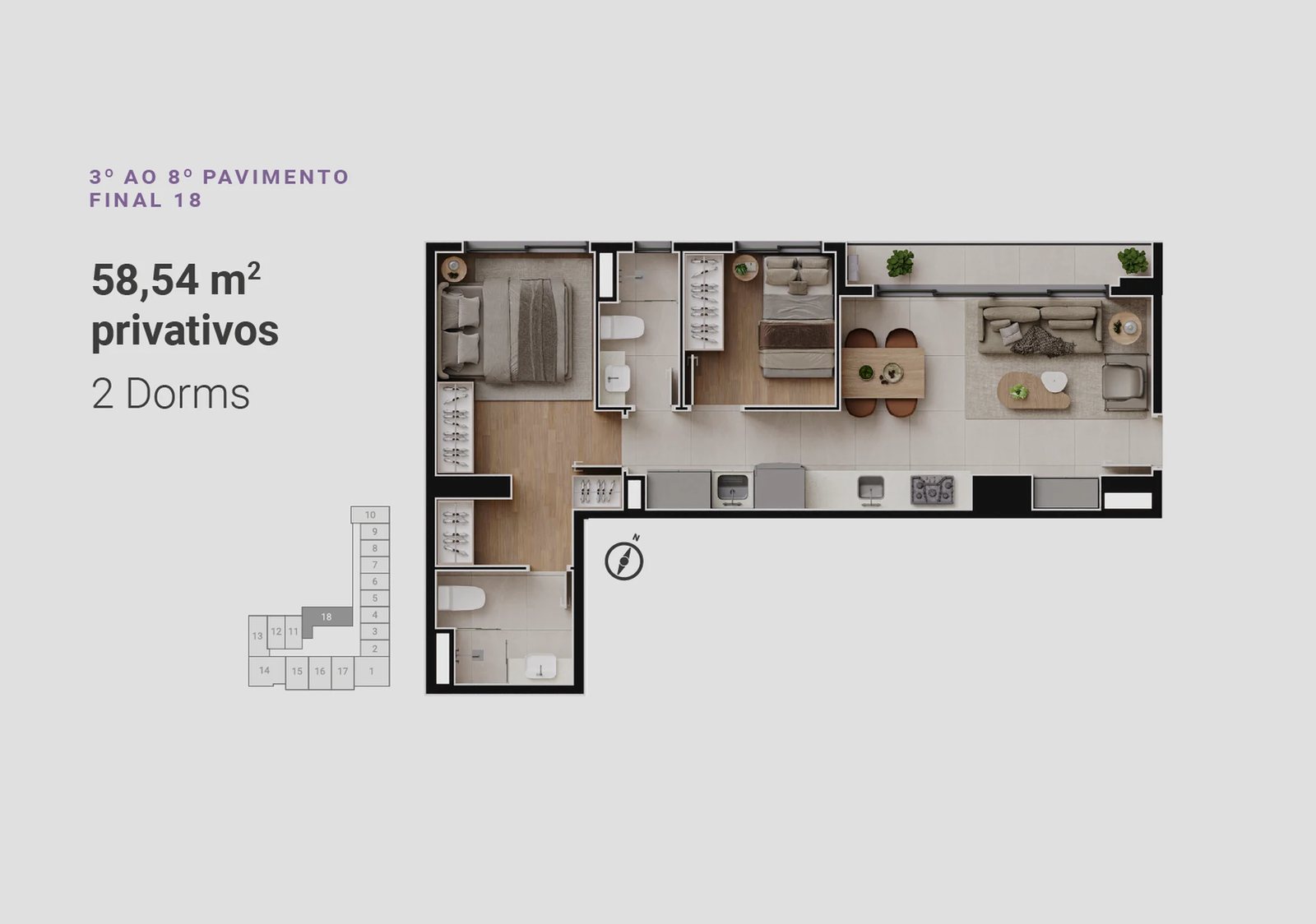 Planta 12 - 2 dorm 58,54m²