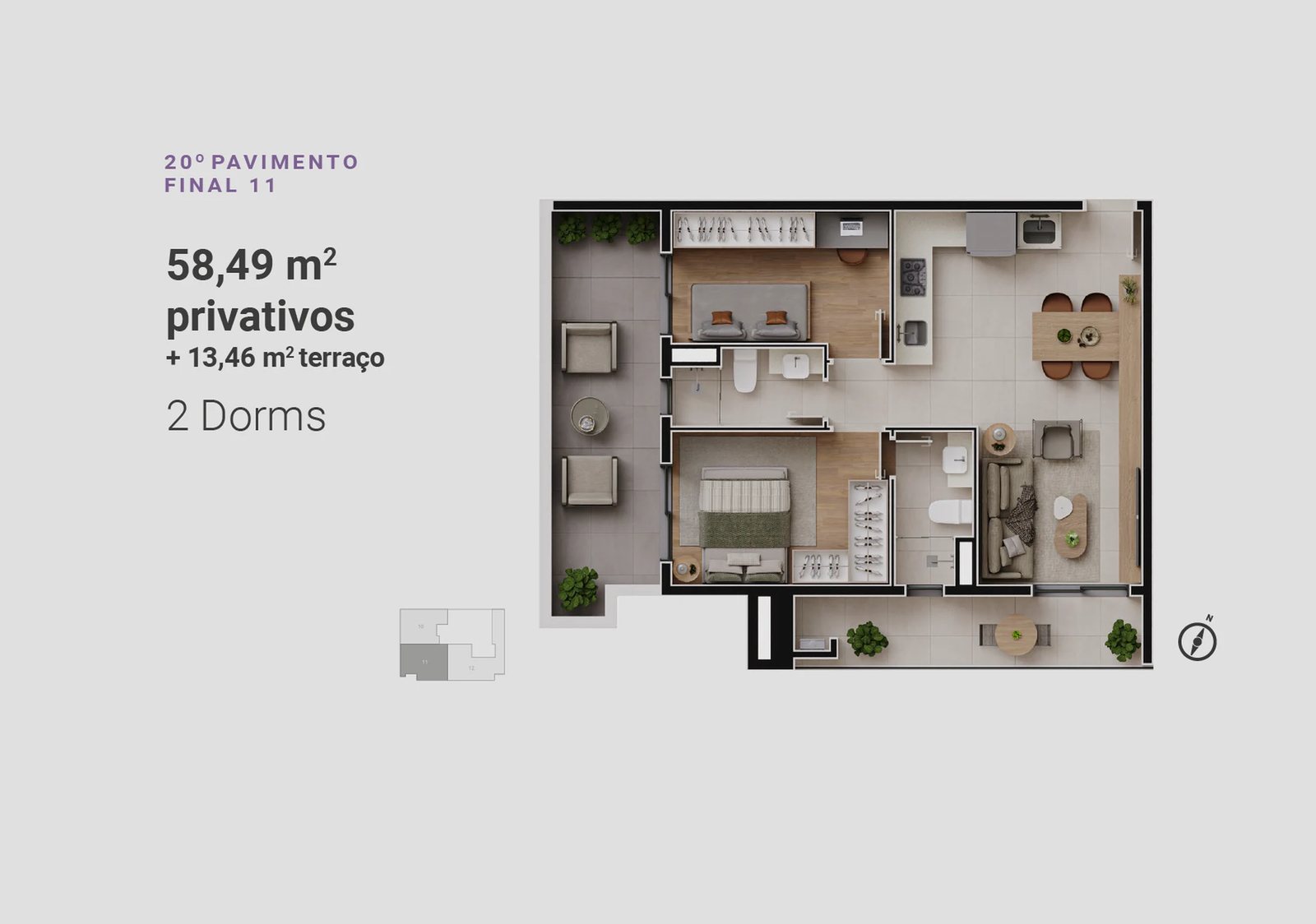 Planta 17 - 2 dorm 71,95m²