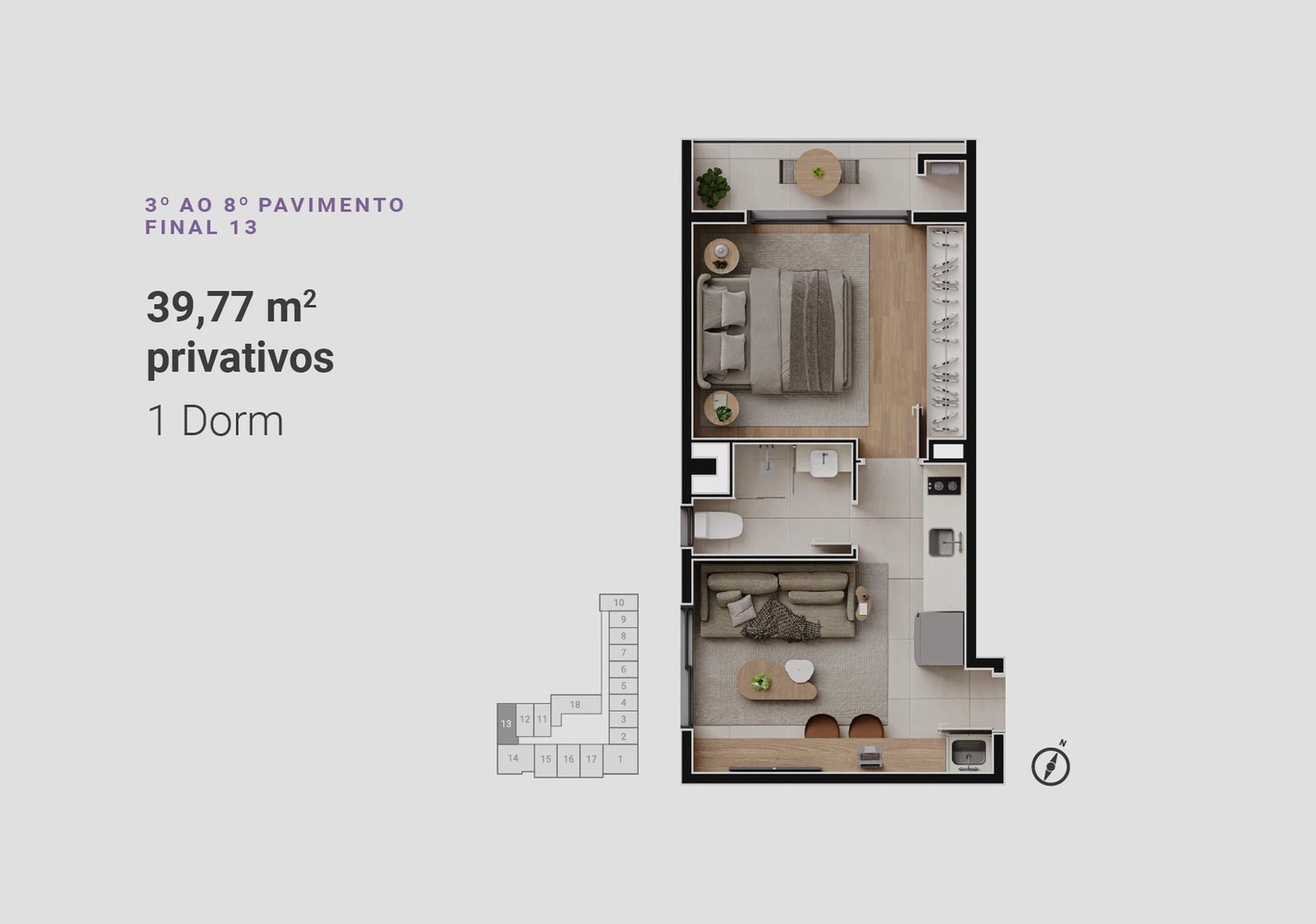 Planta 06 - 1 dorm 39,77m²