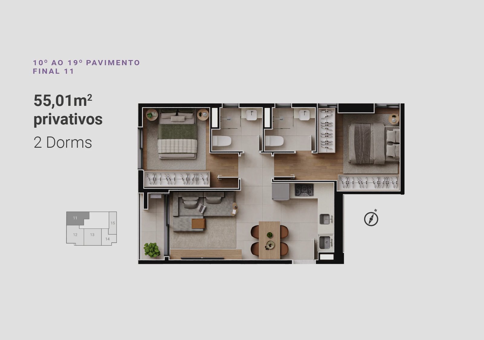 Planta 08 - 2 dorm 55,01m²