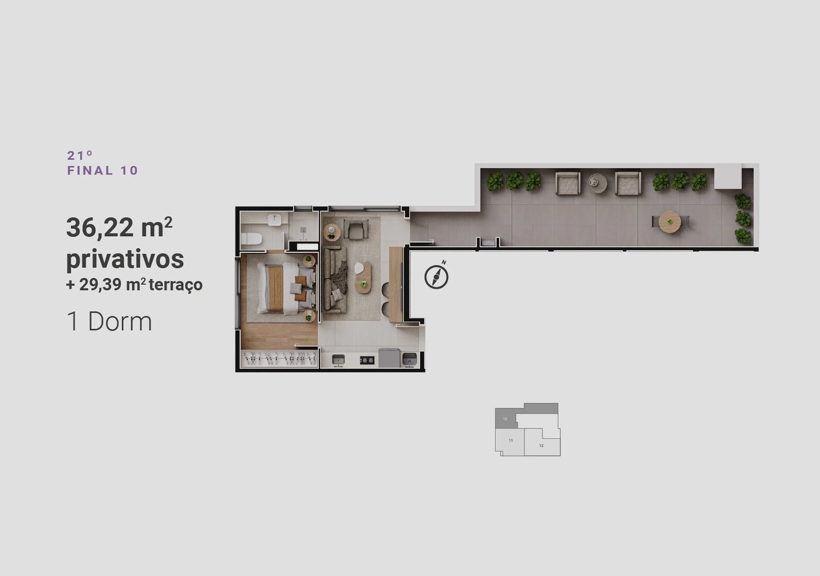 Planta 15 - 1 dorm 65,61m² - garden