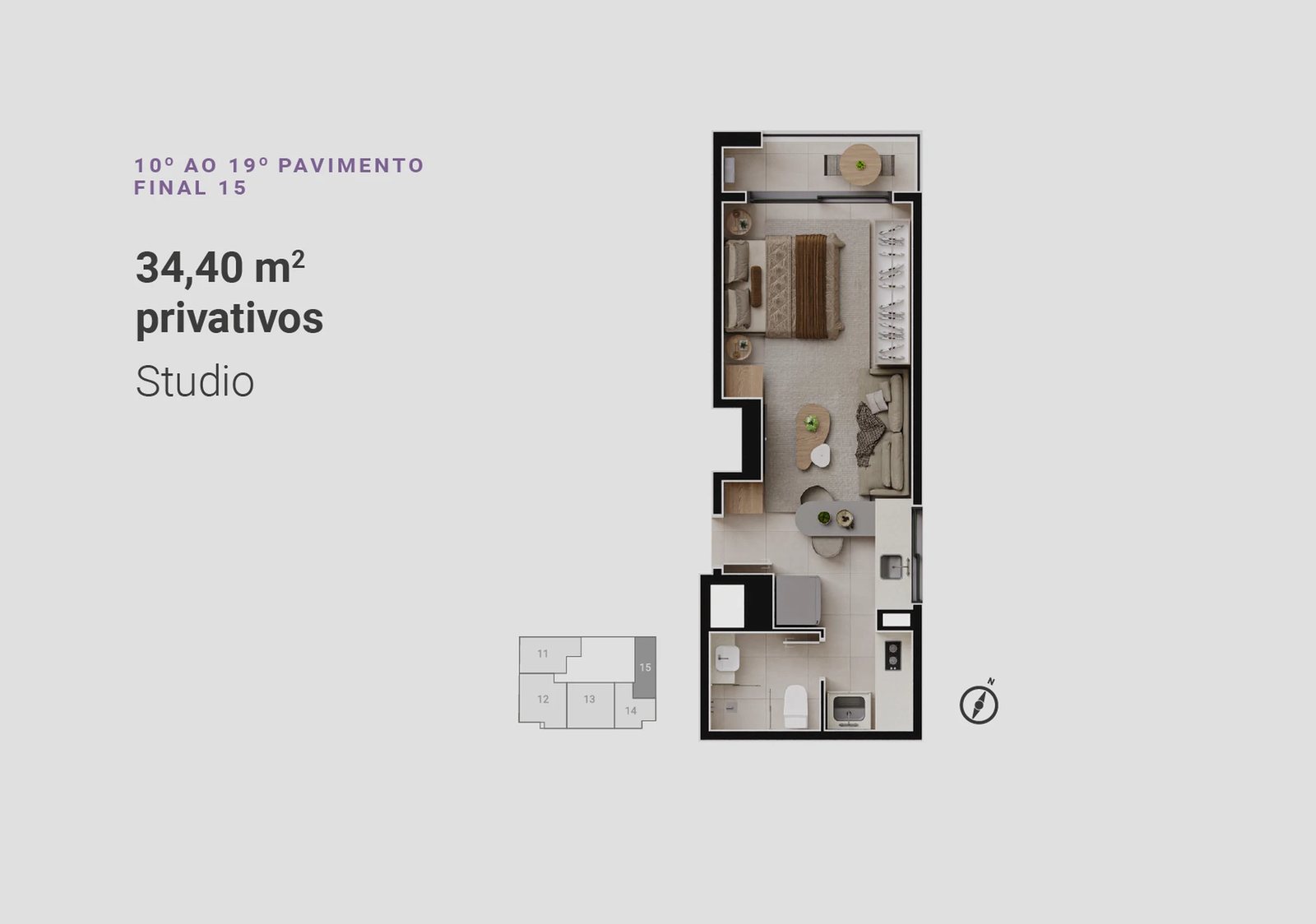 Planta 03 - 1 dorm 34,40m² - studio
