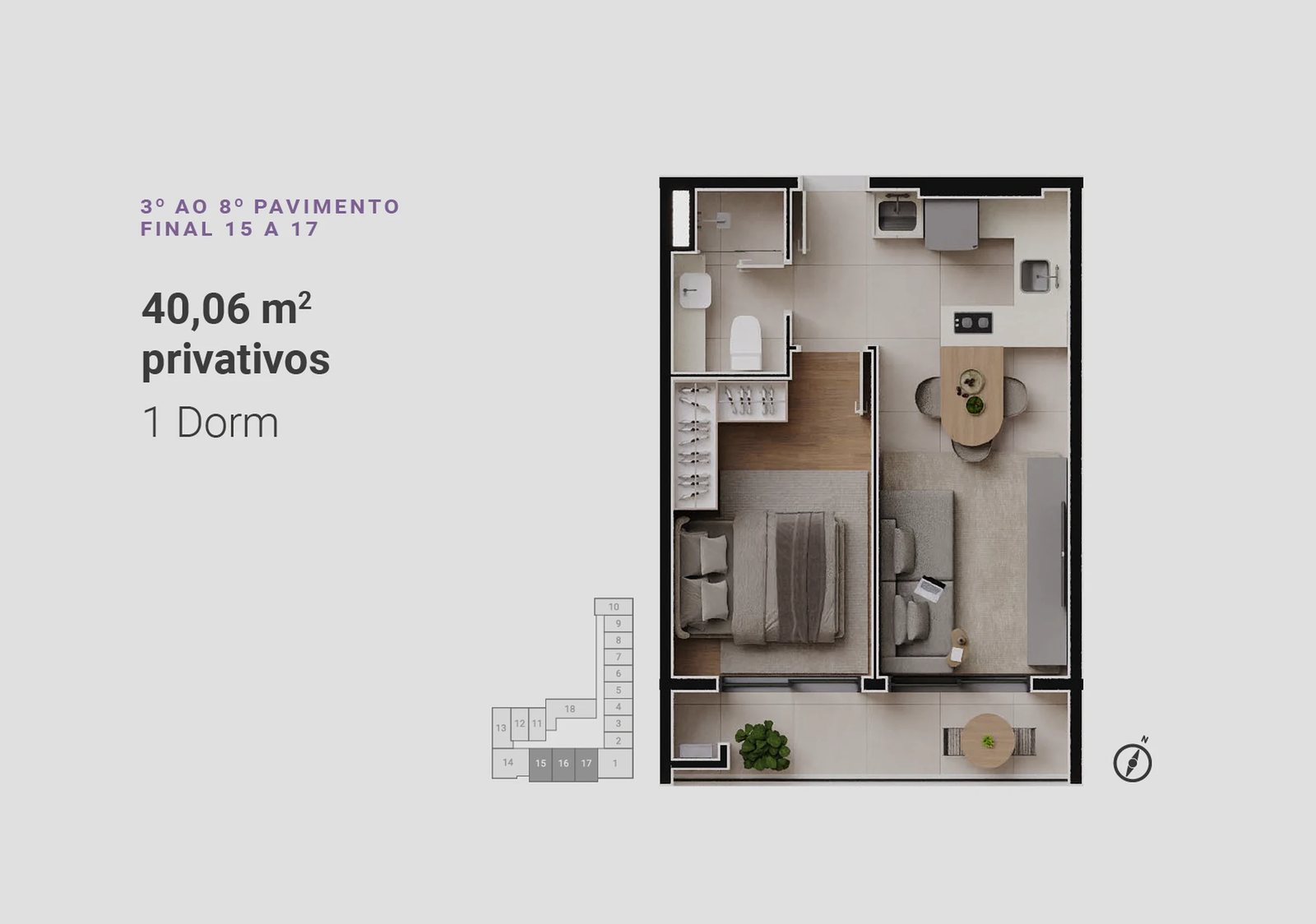 Planta 07 - 1 dorm 40,06m²