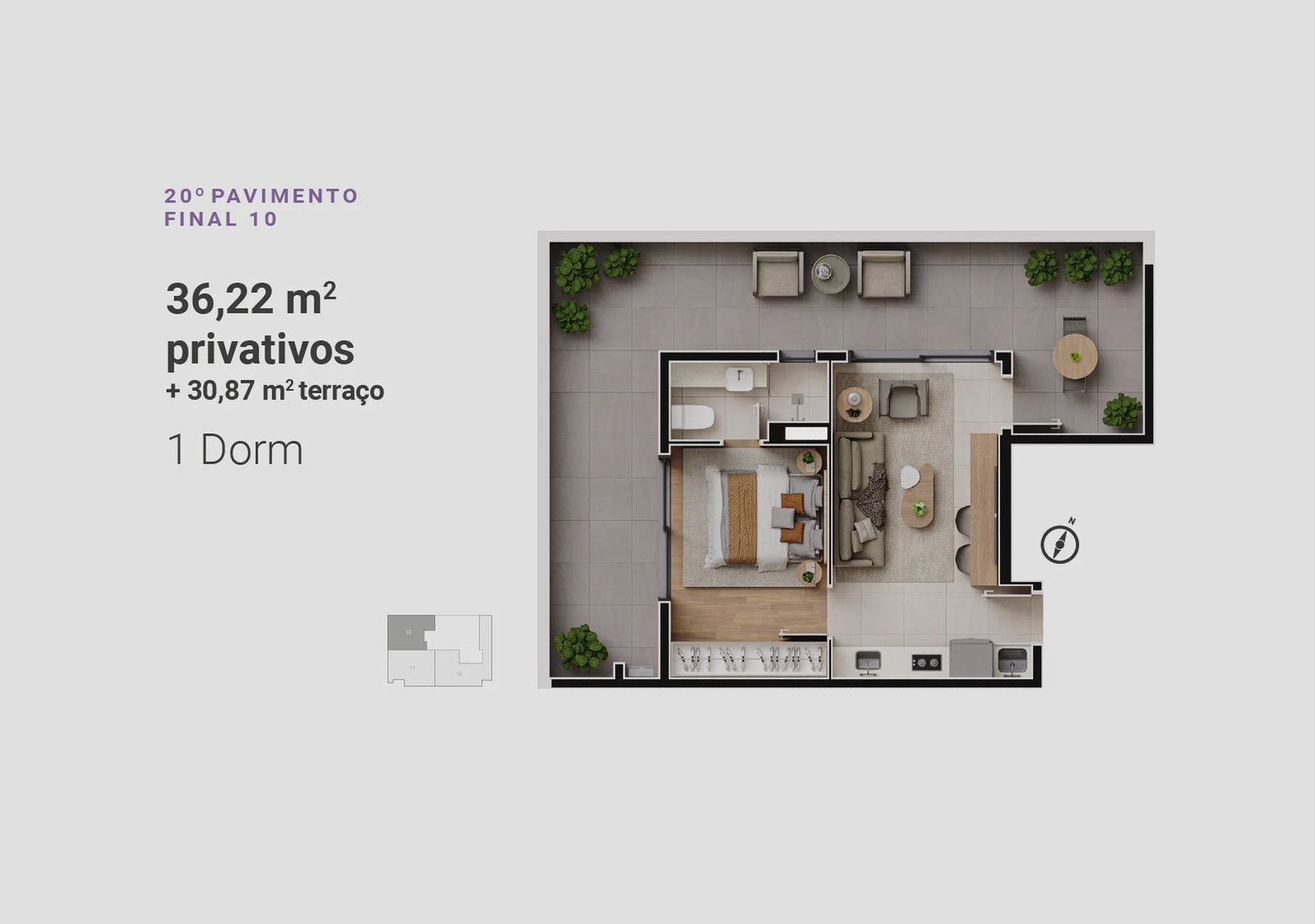 Planta 16 - 1 dorm 67,09m² - garden