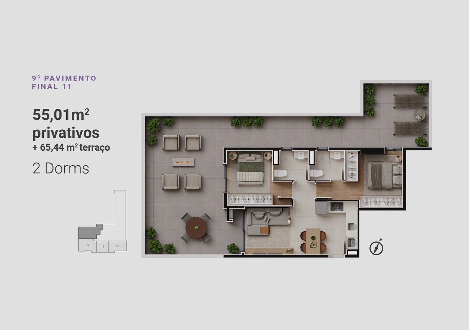 Planta 21 - 2 dorm 120,45m² - garden