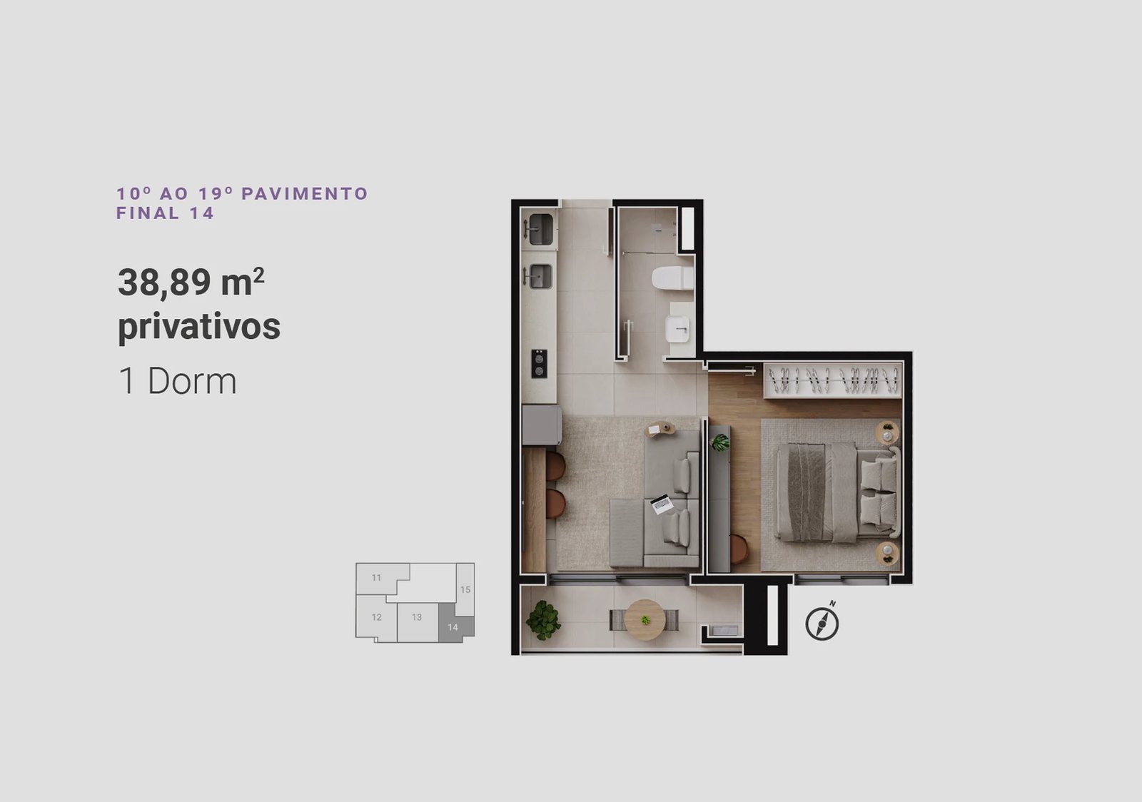 Planta 05 - 1 dorm 38,89m² - studio