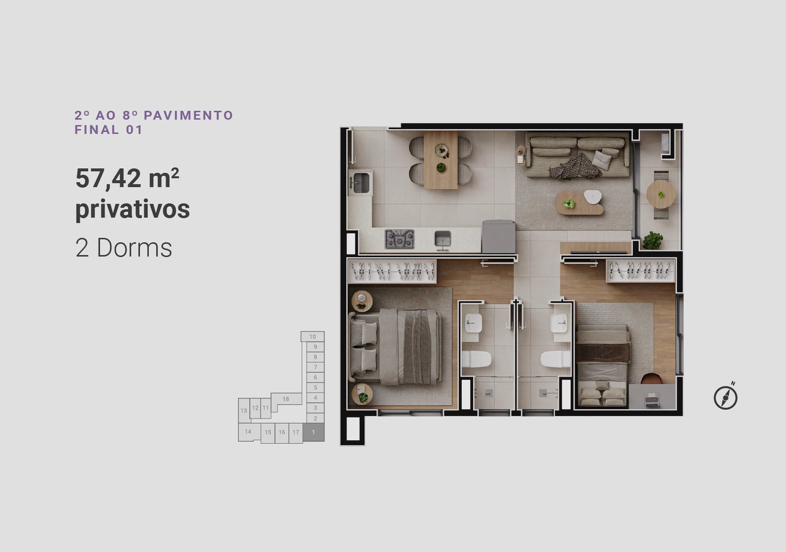 Planta 10 - 2 dorm 57,42m²