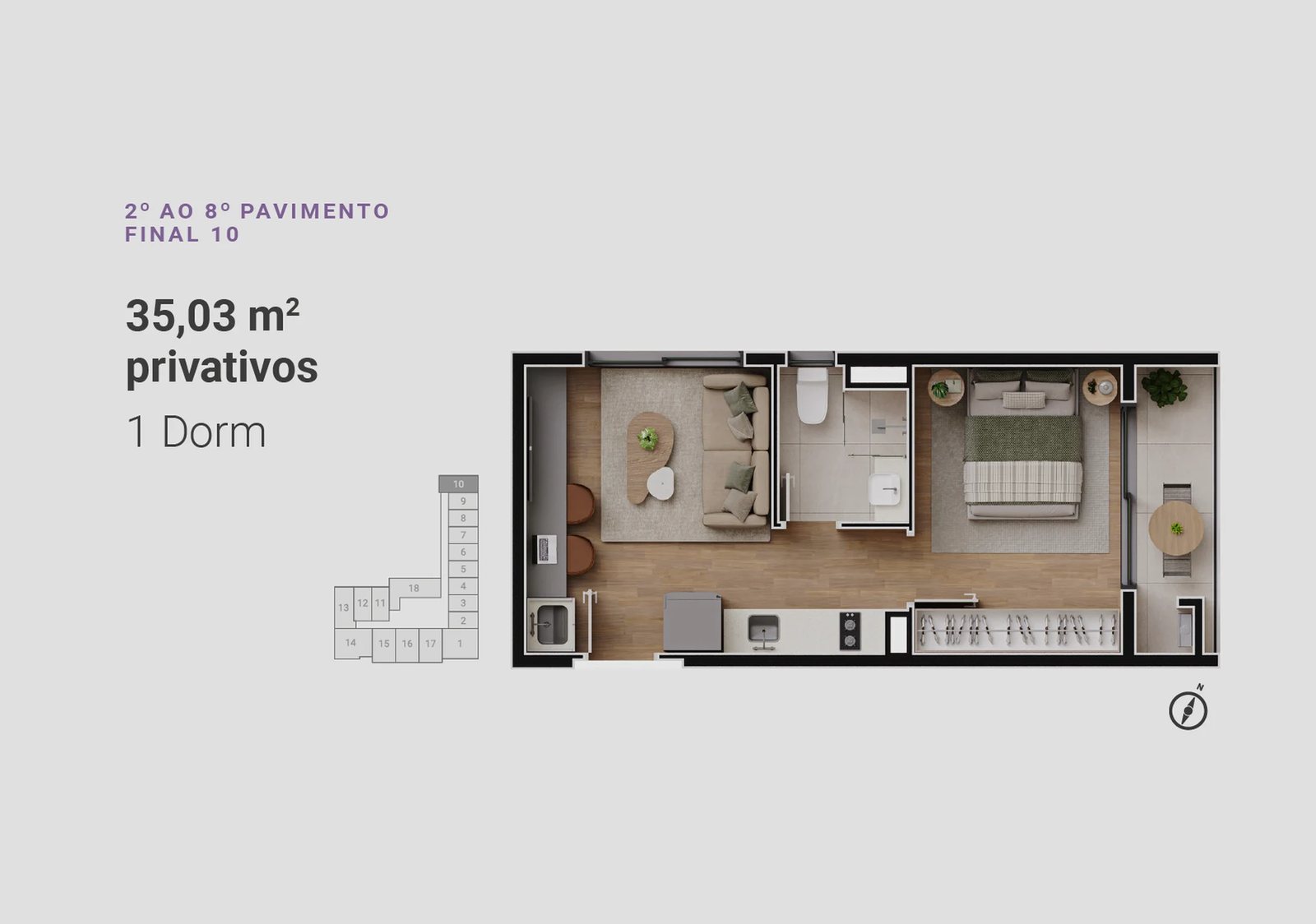 Planta 04 - 1 dorm 35,03m²