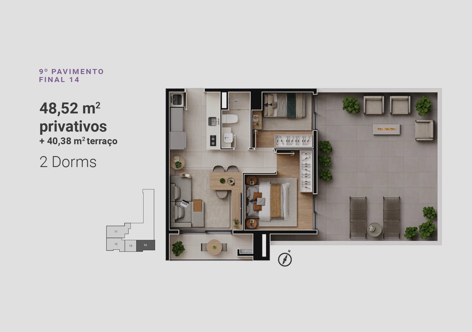 Planta 18 - 2 dorm 88,90m² - garden