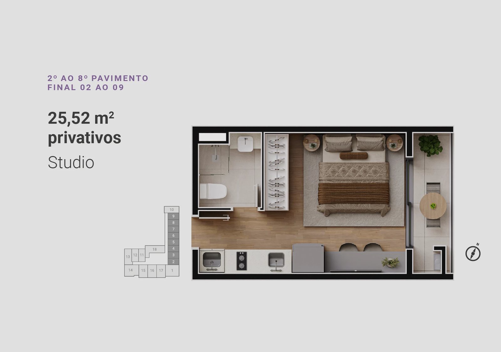 Planta 01 - 1 dorm 25,52m² - studio
