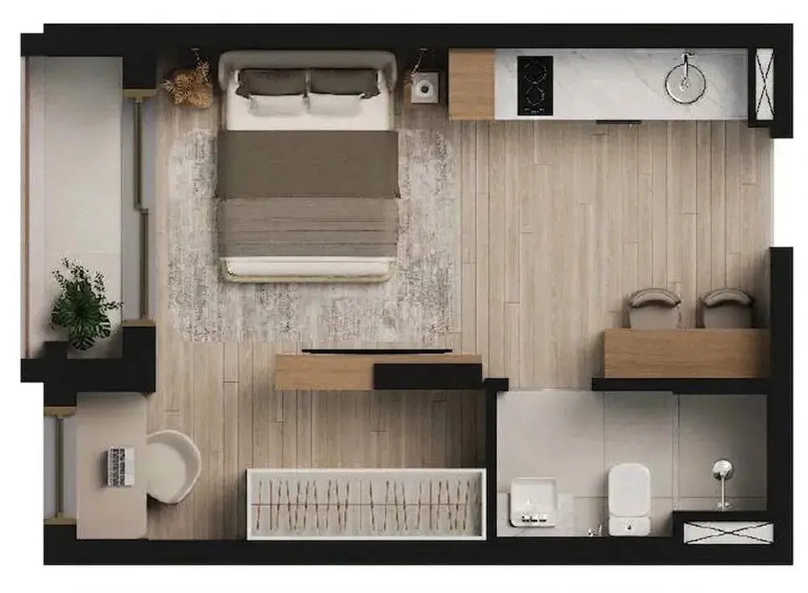 Planta 01 - 1 dorm 28m² - studio