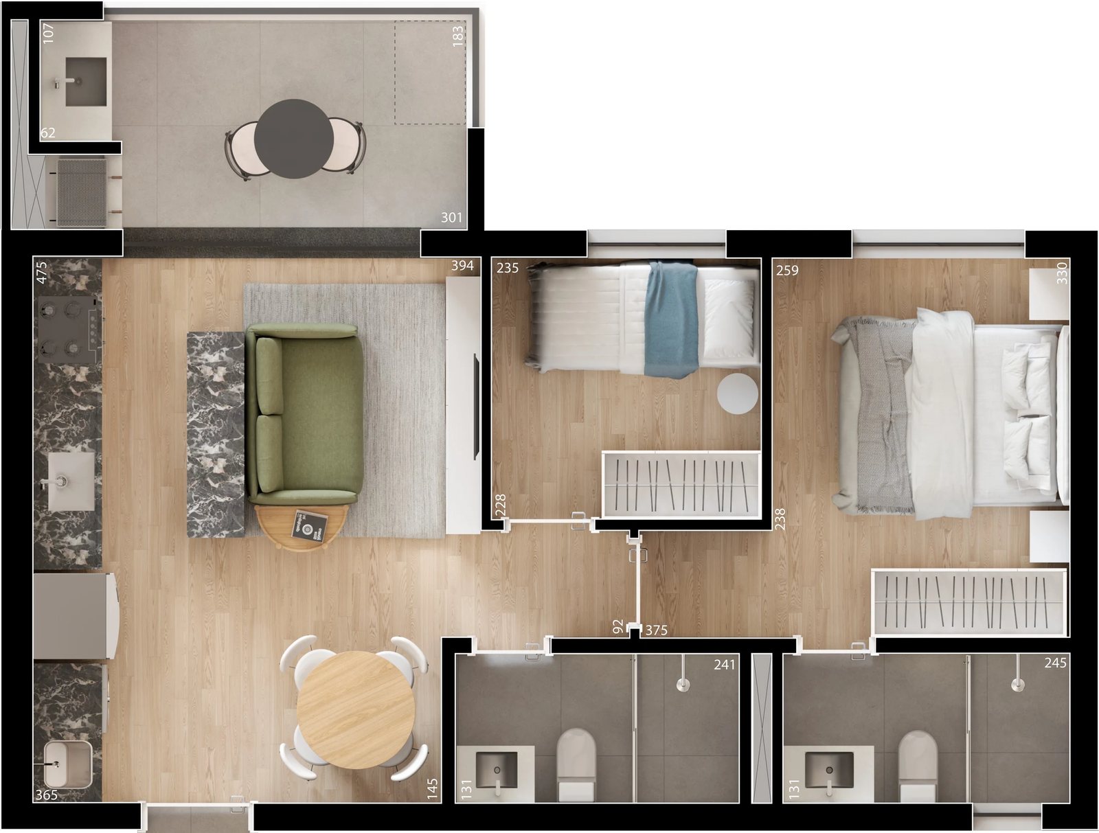 Planta 05 - 2 dorm 55,75m²