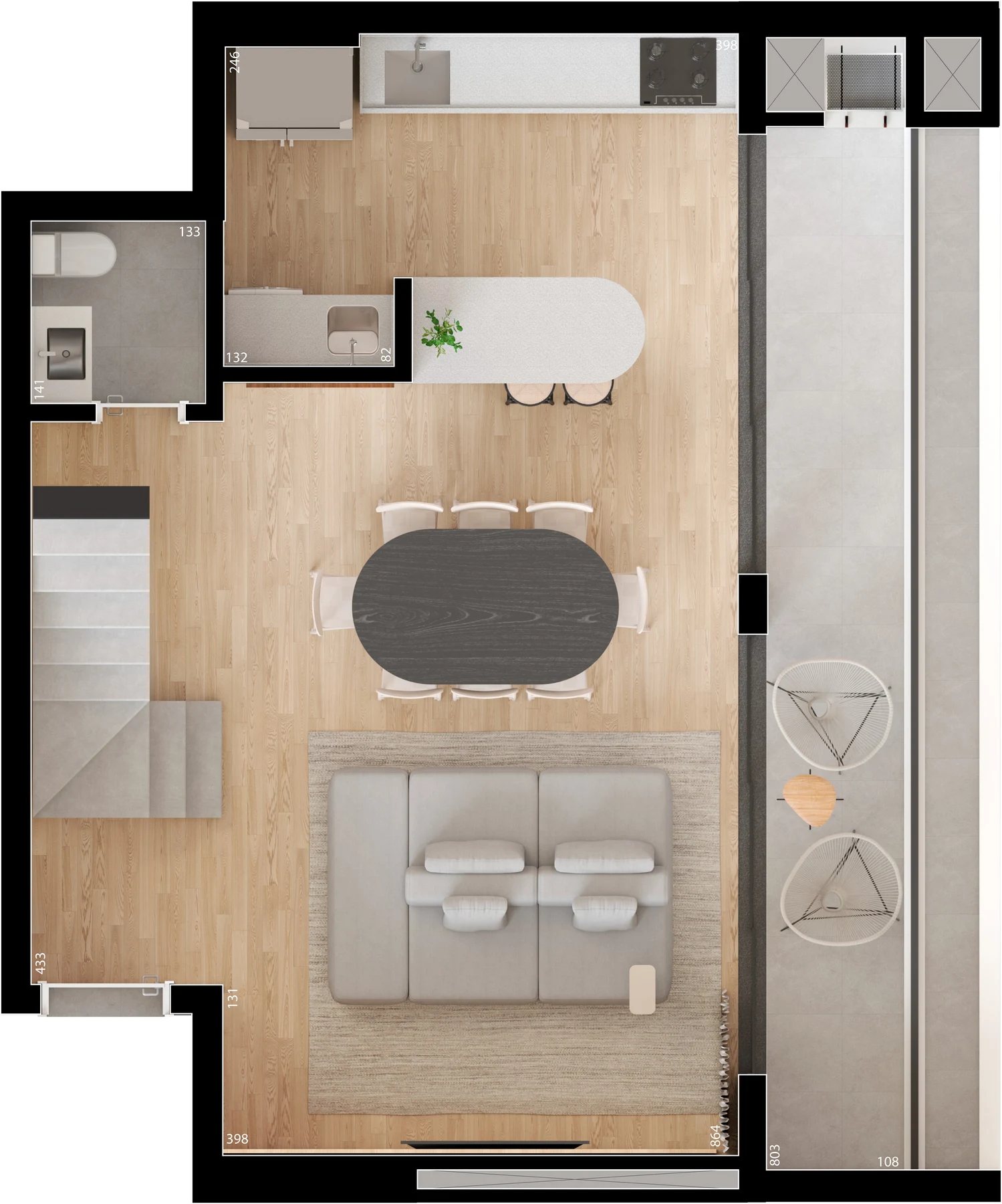 Planta 13 - 3 dorm 123,61m² - cobertura duplex - inferior