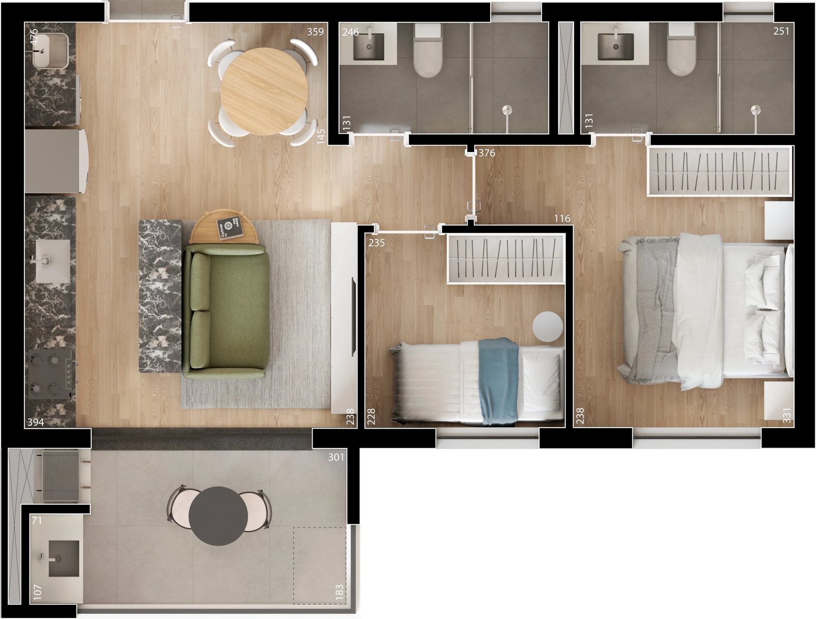Planta 06 - 2 dorm 56,46m²