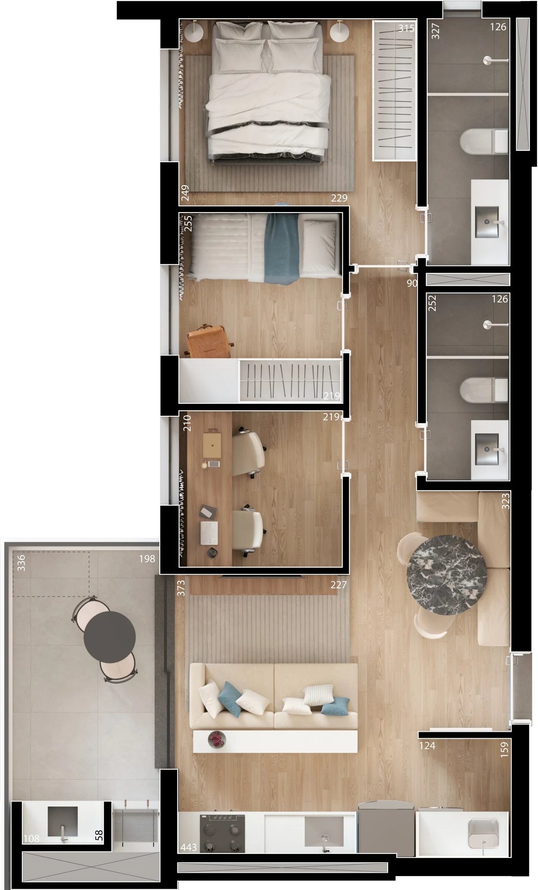 Planta 07 - 3 dorm 65,24m²