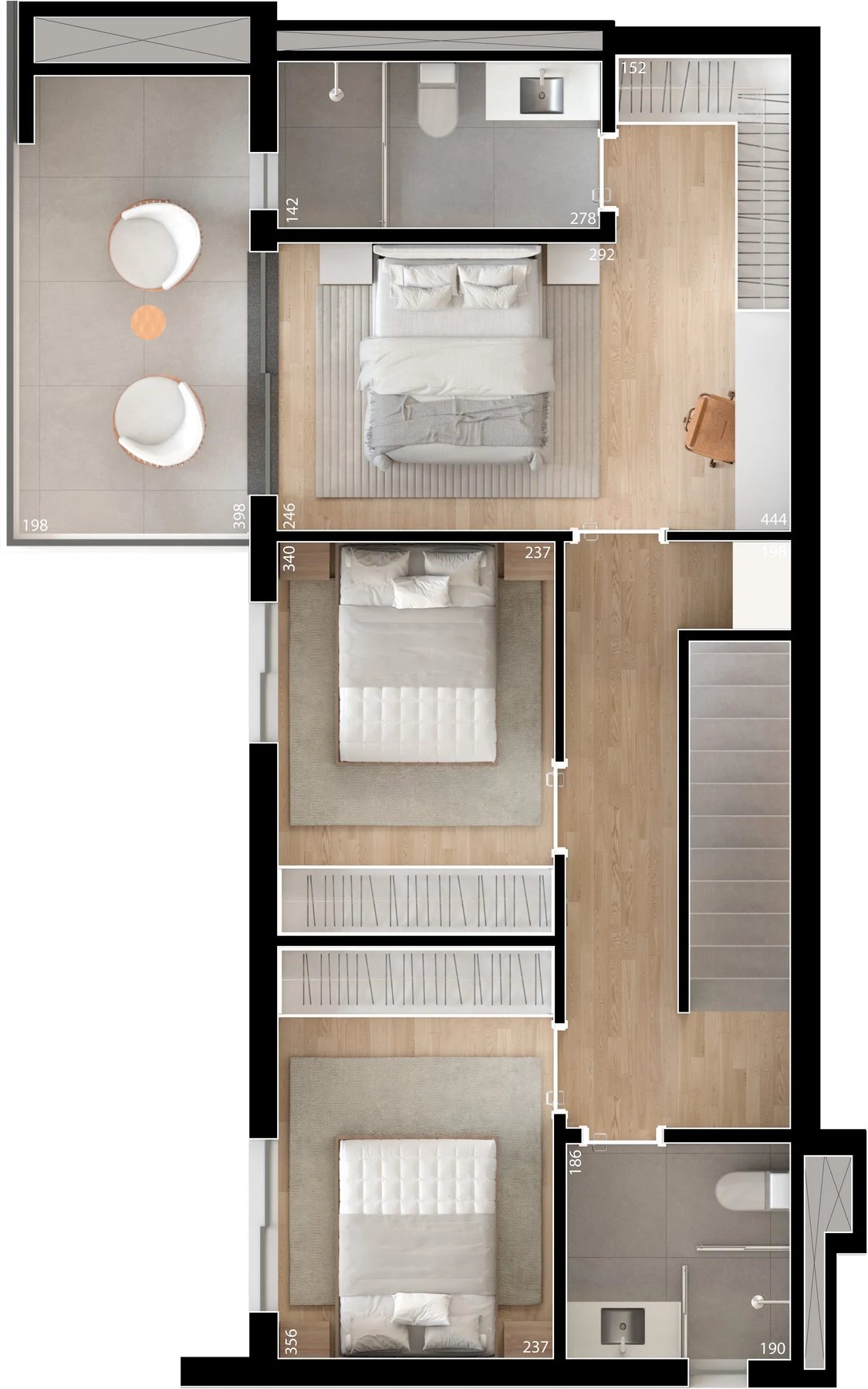 Planta 18 - 3 dorm 131,01m² - cobertura duplex - superior