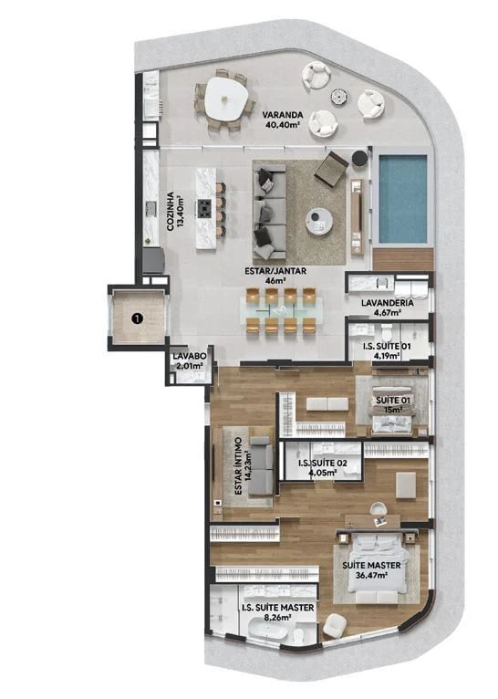 Planta 04 - 2 dorm 208m² - opção