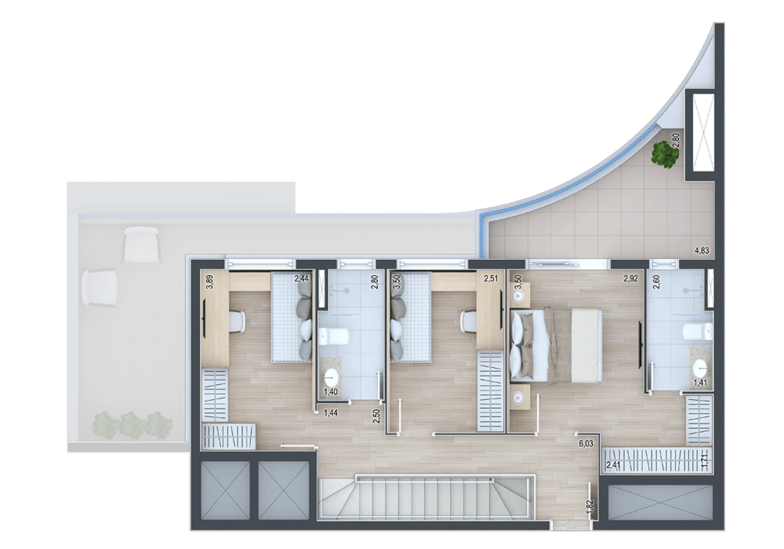 Planta 40 - 3 dorm 154,79m² - cobertura duplex - superior