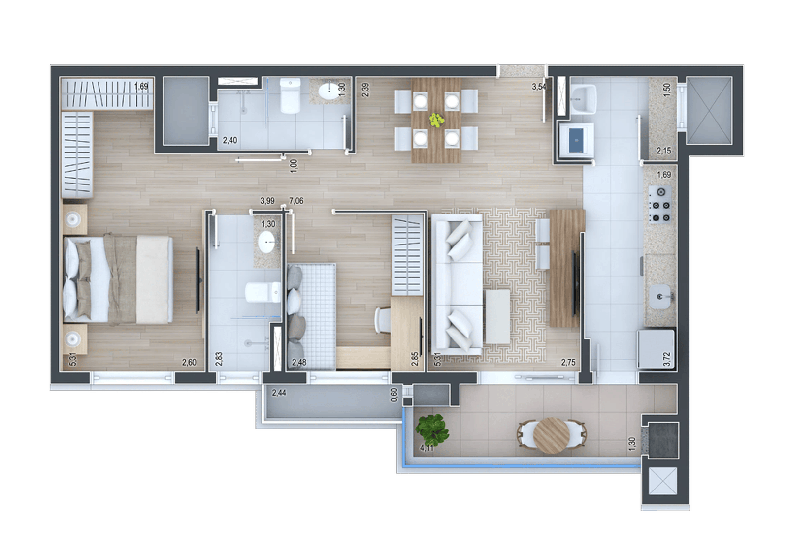 Planta 04 - 2 dorm 73,68m²