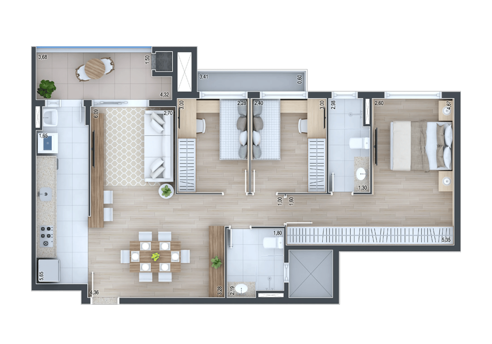 Planta 17 - 3 dorm 89,96m²