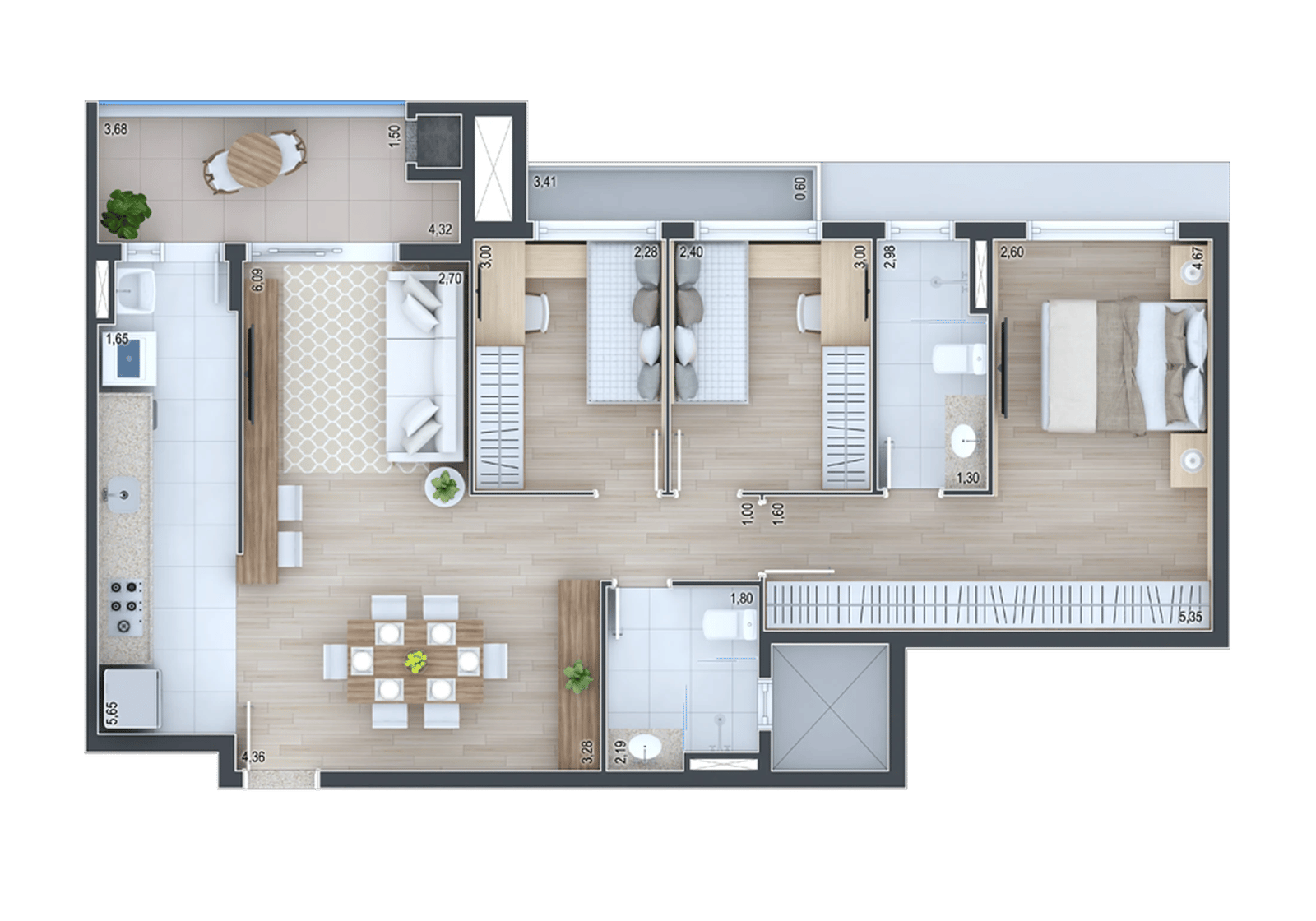 Planta 16 - 3 dorm 89,96m²