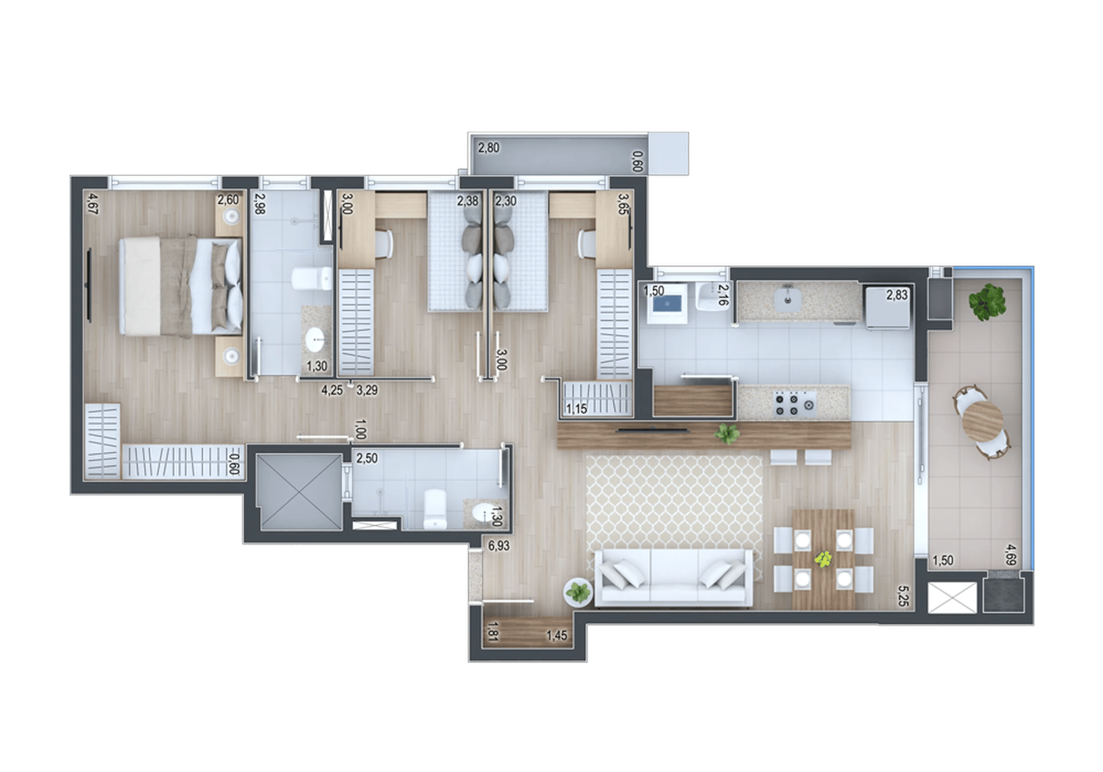 Planta 13 - 3 dorm 89,94m²