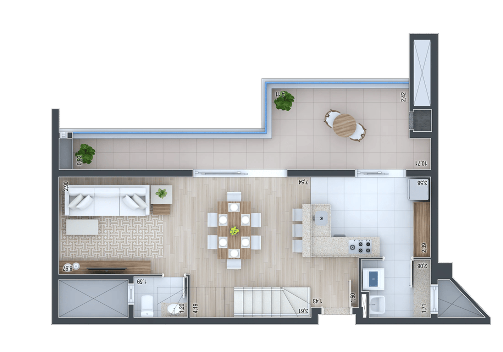Planta 27 - 3 dorm 140,07m² - cobertura duplex - inferior