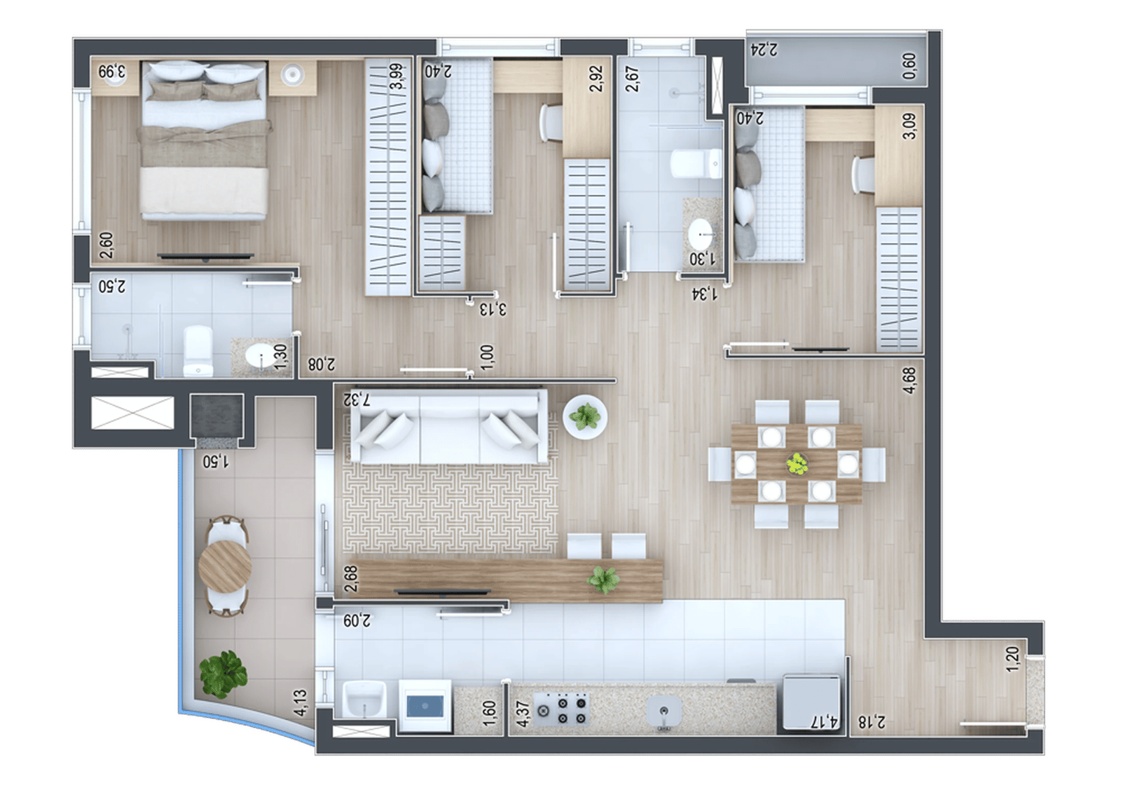 Planta 11 - 3 dorm 89,20m²