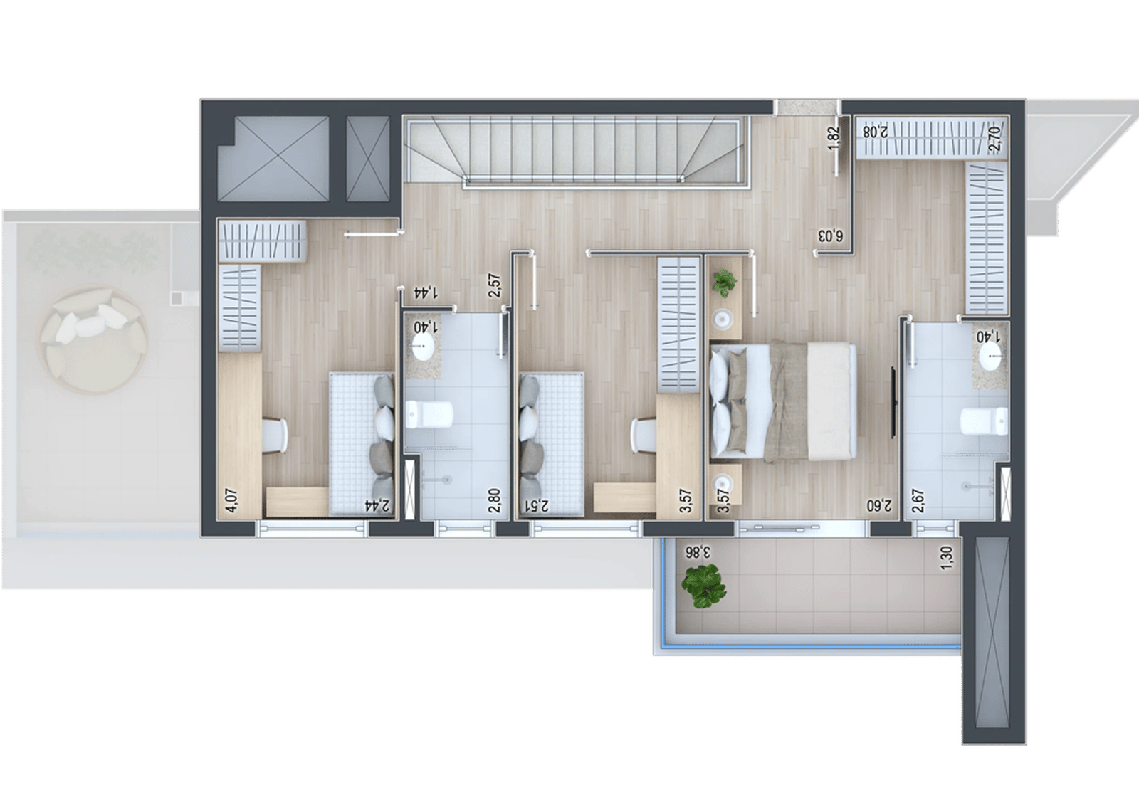 Planta 31 - 3 dorm 147,14m² - cobertura duplex - superior