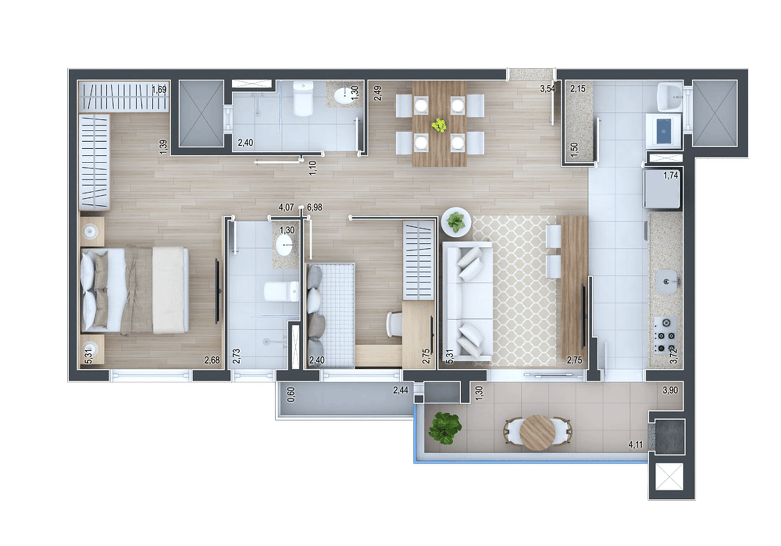 Planta 05 - 2 dorm 73,68m²