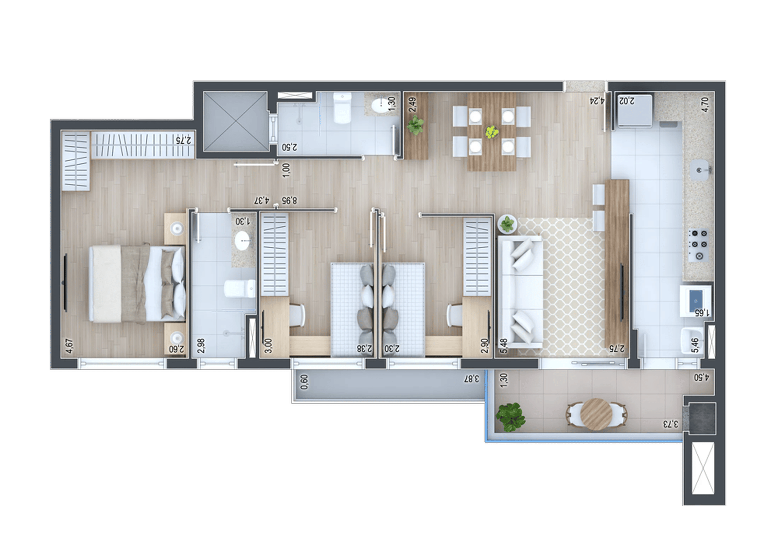 Planta 07 - 3 dorm 84,23m²