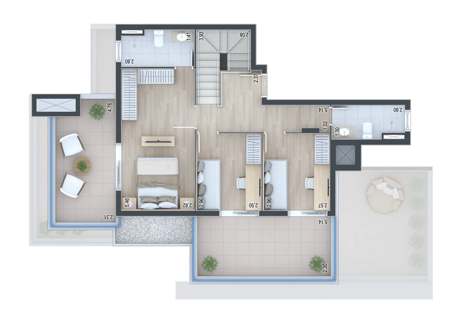 Planta 46 - 3 dorm 177,16m² - cobertura duplex - superior
