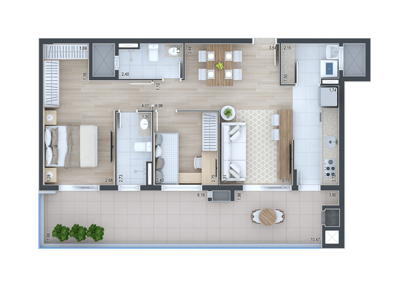 Planta 10 - 2 dorm 87,95m² - garden