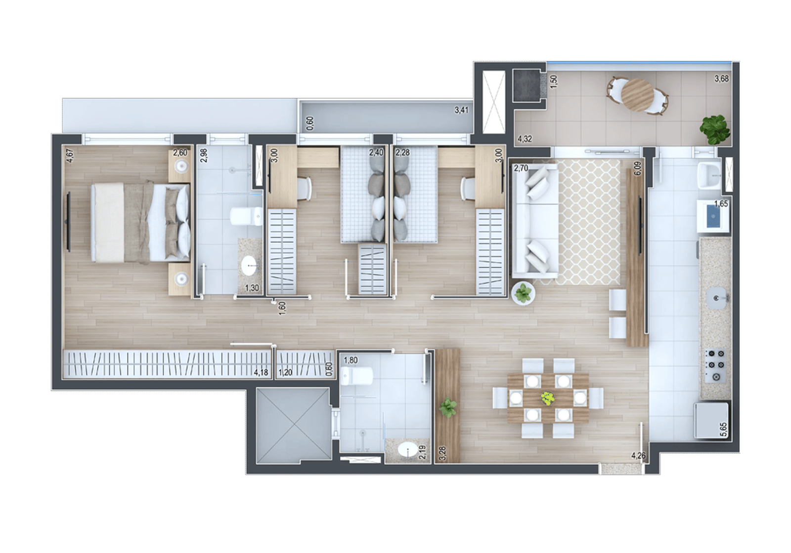 Planta 14 - 3 dorm 89,96m²