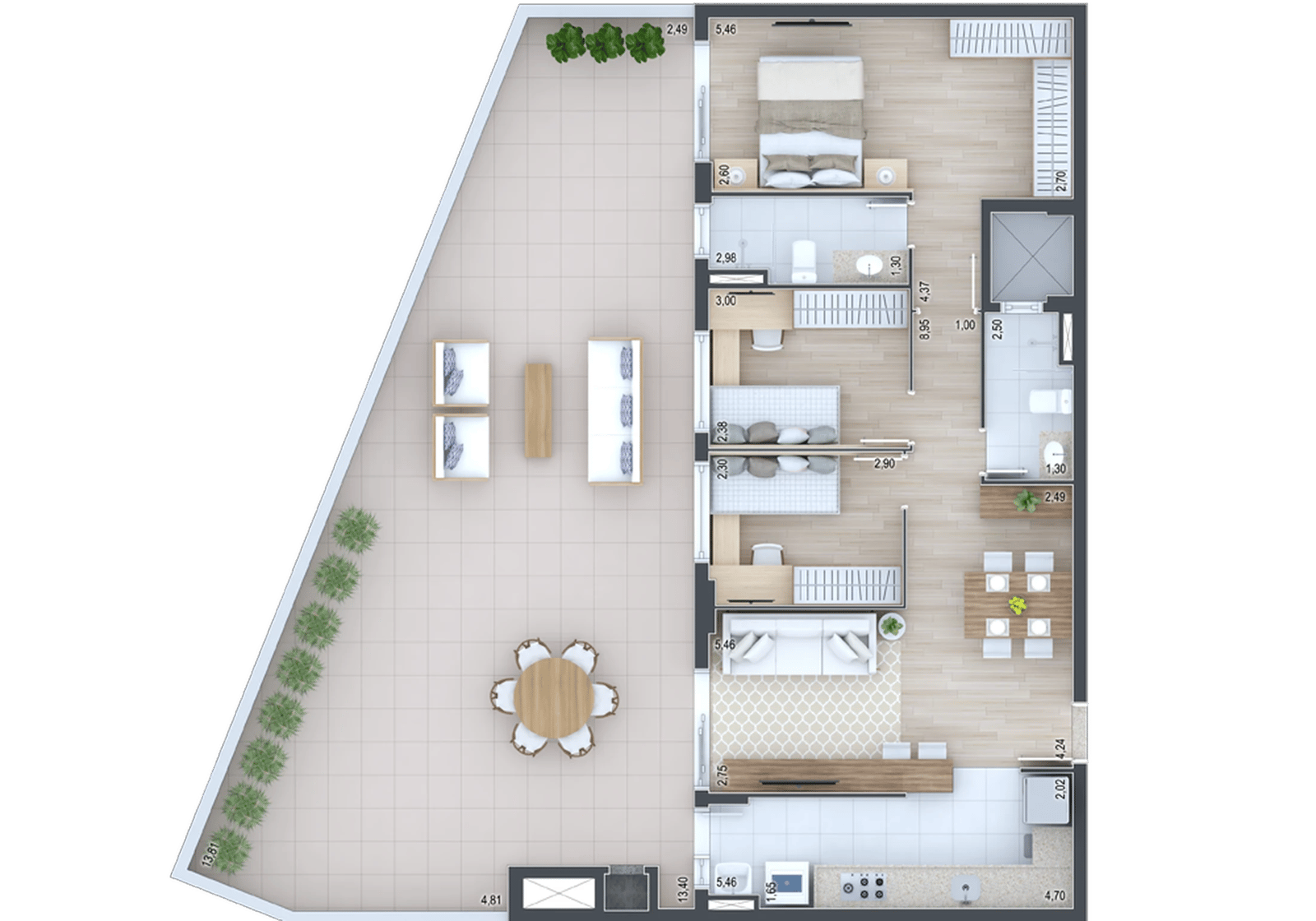 Planta 34 - 3 dorm 148,88m² - garden