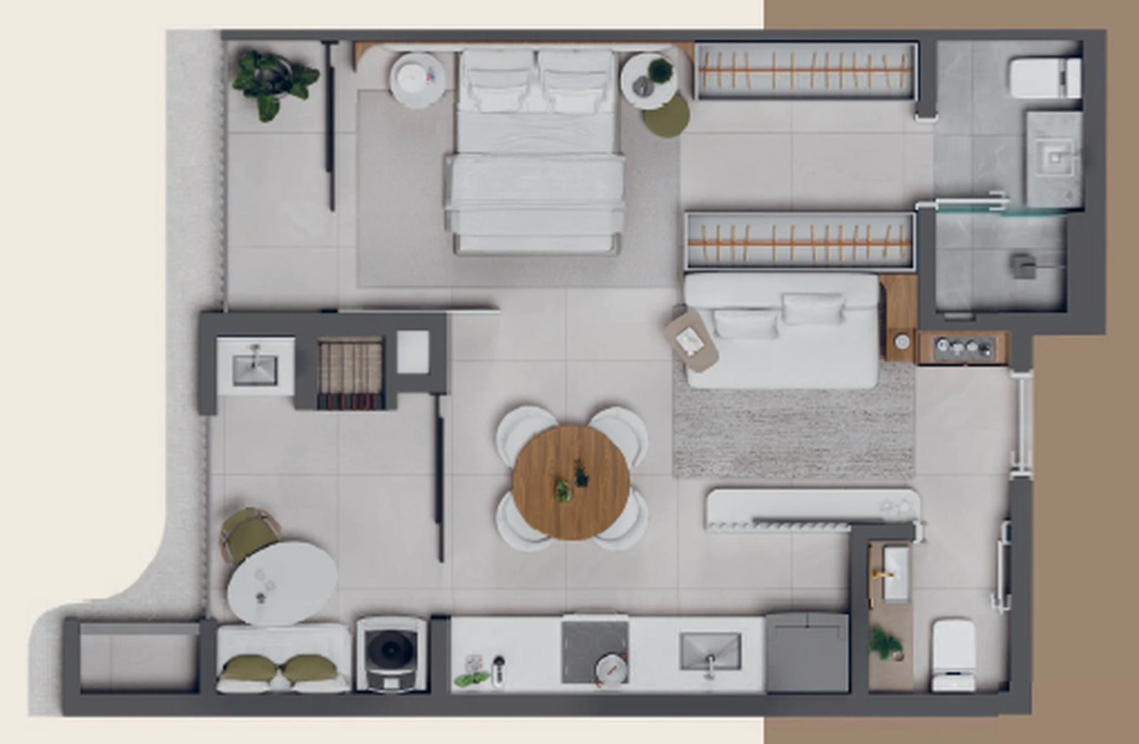 Planta 01 - 1 dorm 44,32m² - studio