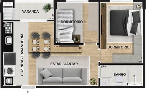 Planta 01 - 2 dorm 45,06m²