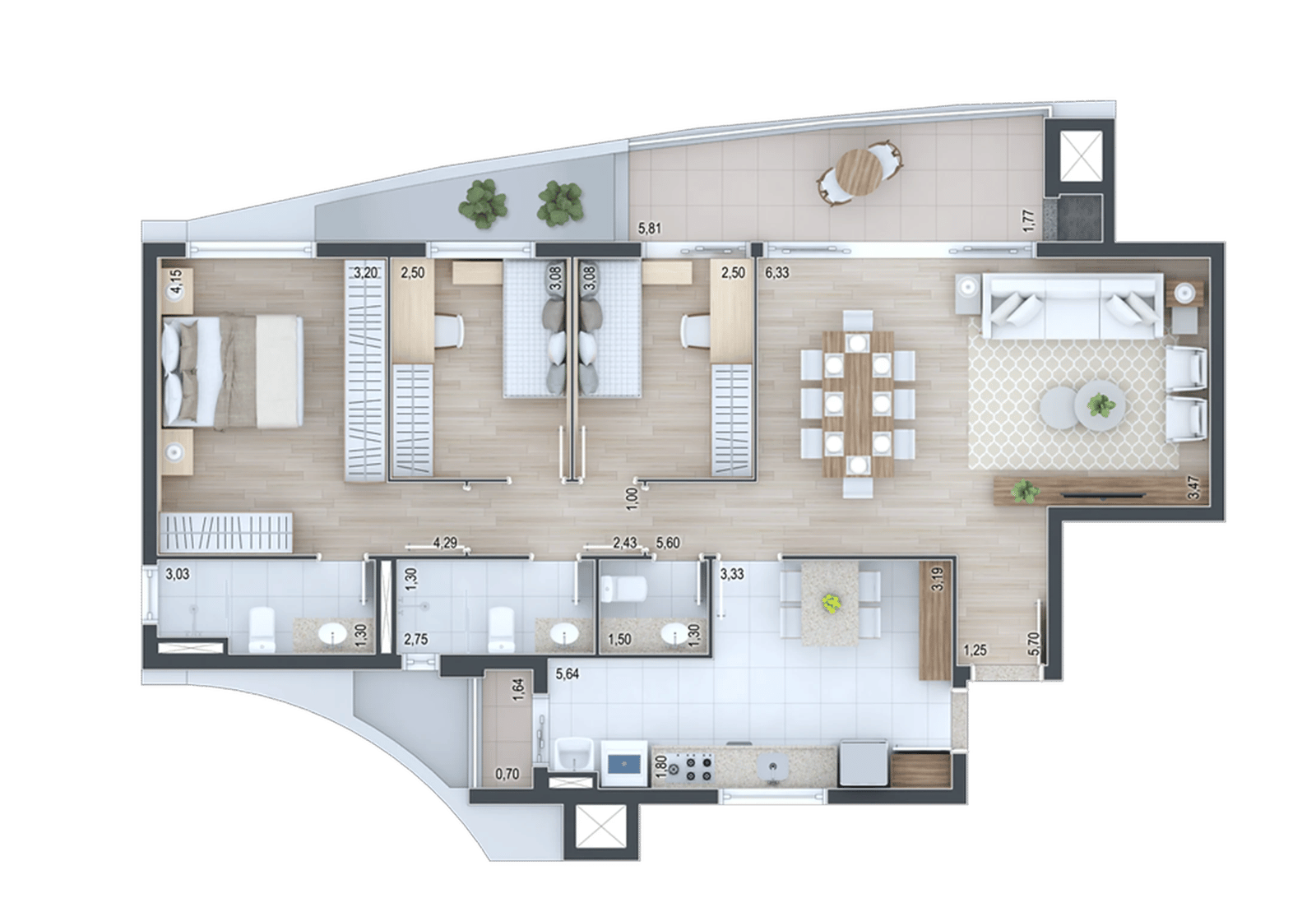 Planta 06 - 3 dorm 111,67m²
