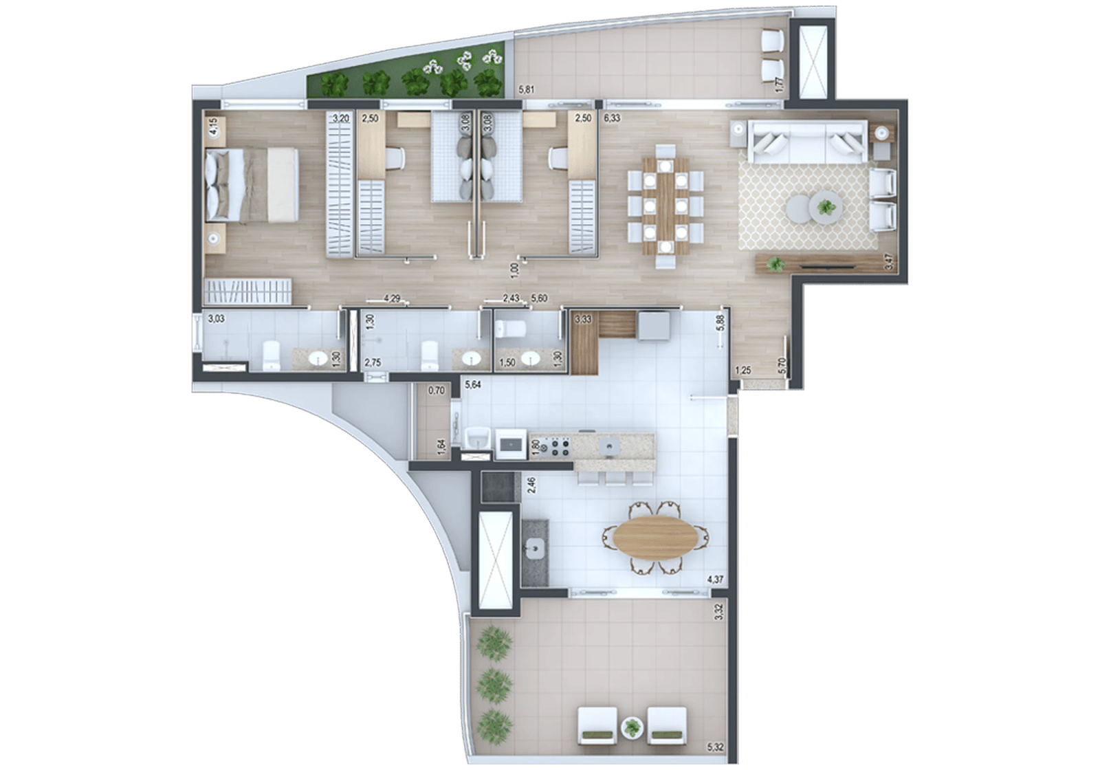 Planta 10 - 3 dorm 143,54m² - garden