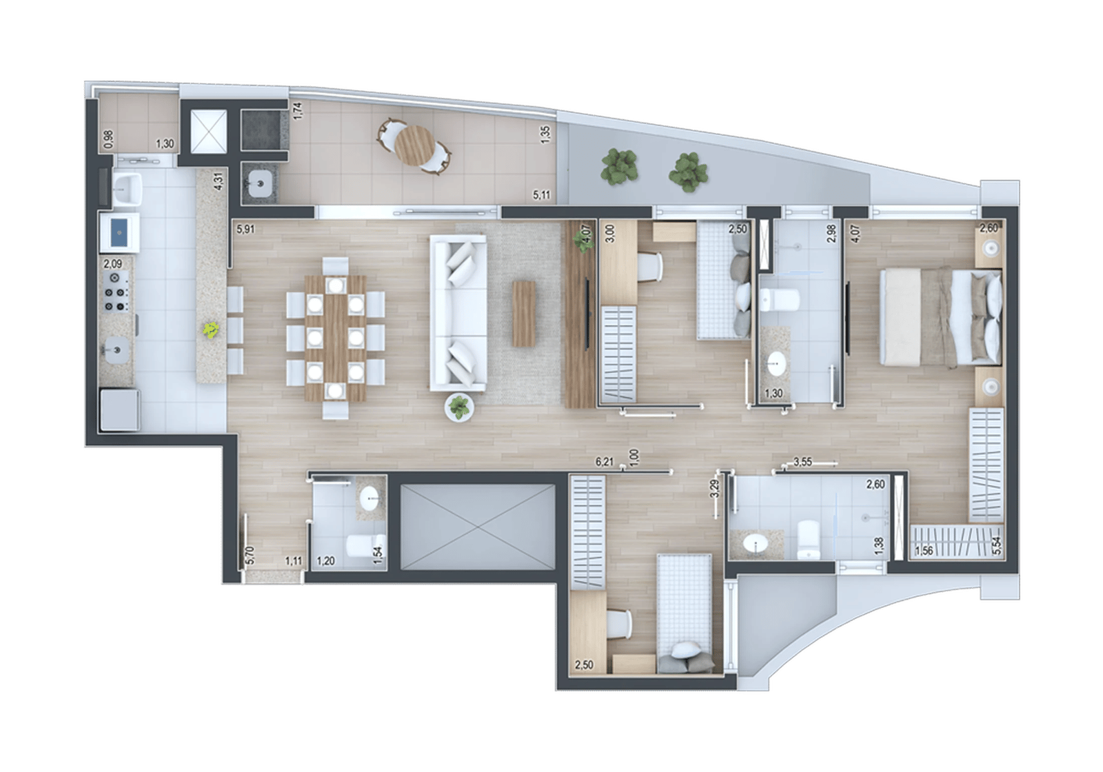 Planta 04 - 3 dorm 102,02m²