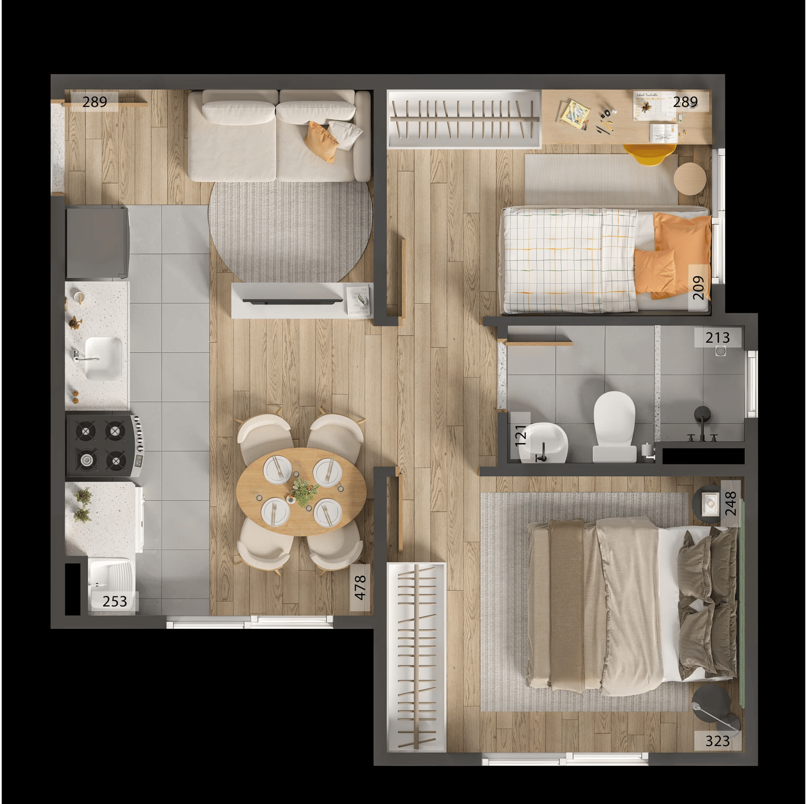 Planta 02 - 2 dorm 35,82m²
