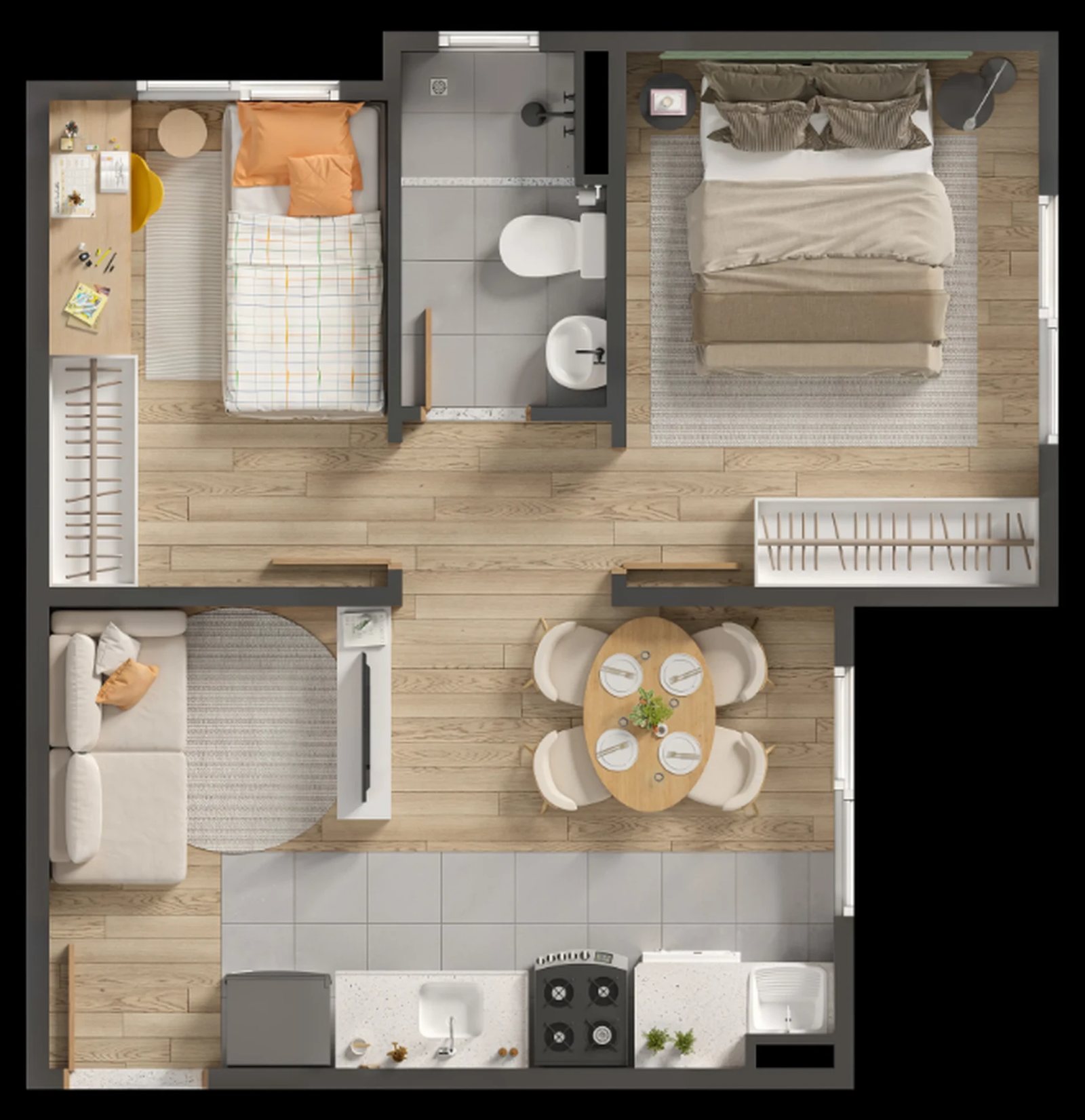 Planta 01 - 2 dorm 35,82m²