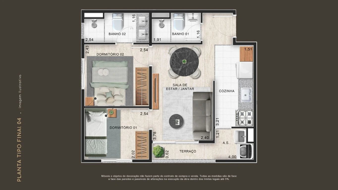 Planta 05 - 2 dorm 40,32m²