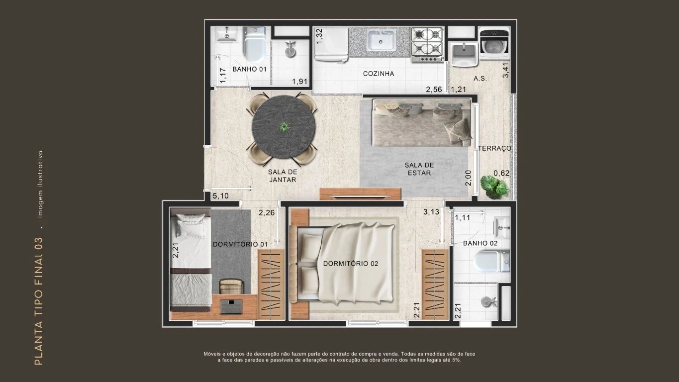 Planta 04 - 2 dorm 38,27m²
