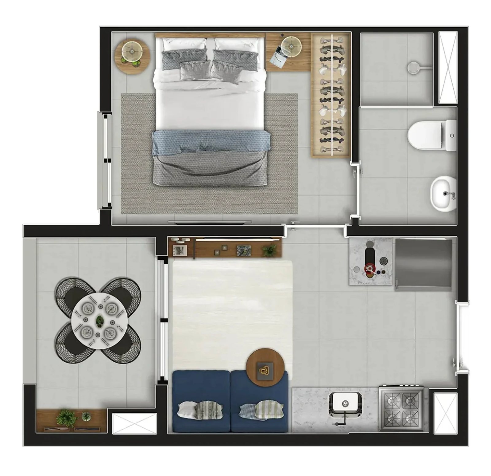 Planta 01 - 1 dorm 26m²