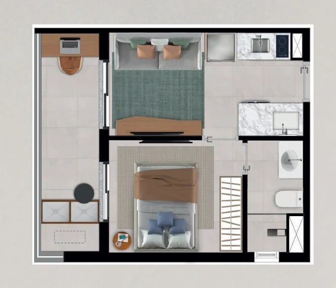 Planta 02 - 1 dorm 32,62m²
